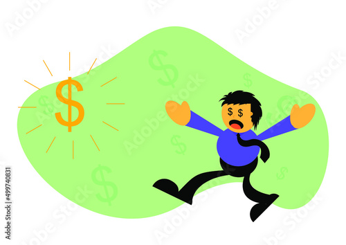 Vector illustration of businessman cartoon character graphic in pursuit of money. Commonly used for all content about "money and business" © Sandy