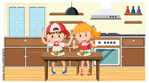 Student having healthy food