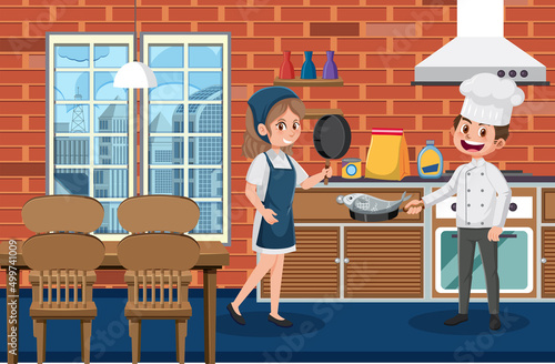 Chef and waitress at the restaurant
