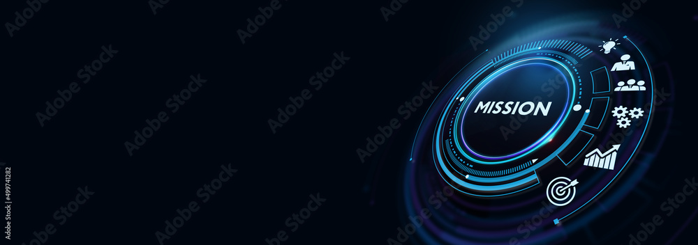 Mission concept. Finacial success concept on virtual screen. Business, technology, internet and networking concept. 3d illustration Mission concept. Finacial success concept on virtual screen. Business, technology, internet and networking concept. 3d illustration