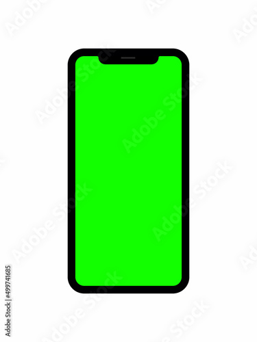Realistic smartphone clip art mockup. Mobile Device for UI and UX presentation template. Cellphone frame with blank display isolated templates. Mobile mockup with green chroma key.
