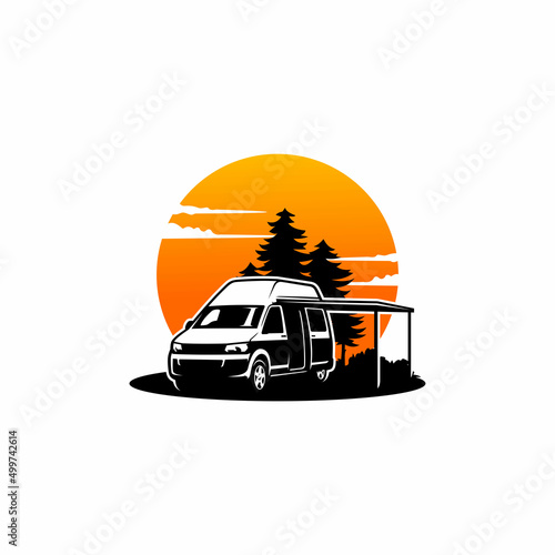 camper van - caravan - motor home isolated logo vector	