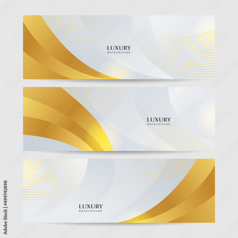 Fototapeta premium Set of modern white and gold abstract background. Abstract geometric shape white gold background with light and shadow 3D layered for presentation design.