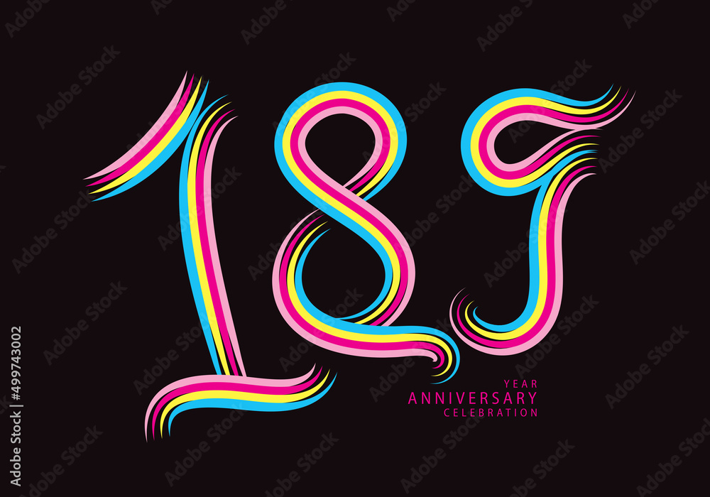 189 number design vector, graphic t shirt, 189 years anniversary celebration logotype colorful line, 189th birthday logo, Banner template, logo number elements for invitation card, poster, t-shirt 189 number design vector, graphic t shirt, 189 years anniversary celebration logotype colorful line, 189th birthday logo, Banner template, logo number elements for invitation card, poster, t-shirt