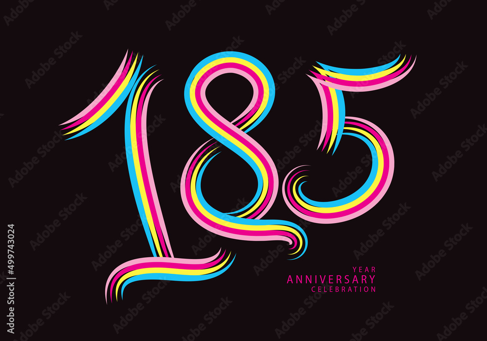185 number design vector, graphic t shirt, 185 years anniversary celebration logotype colorful line, 185th birthday logo, Banner template, logo number elements for invitation card, poster, t-shirt