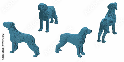 Braco Dog made from cubes. Voxel art. Futuristic concept. 3d Vector illustration. Dimetric projection.