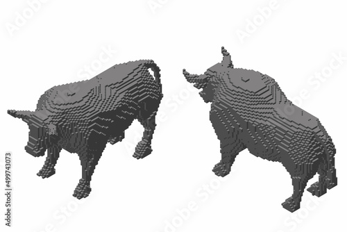 Bull made from cubes. Voxel...