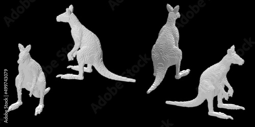 Kangaroo made from cubes. Voxel art. Futuristic concept. 3d Vector illustration. Dimetric projection.