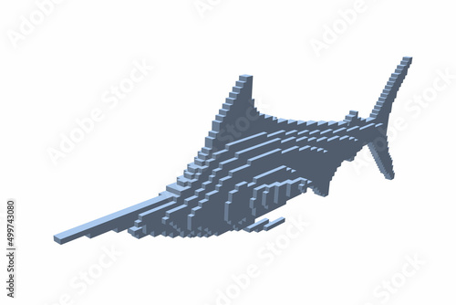 Marlin made from cubes. Voxel art. Futuristic concept. 3d Vector illustration.