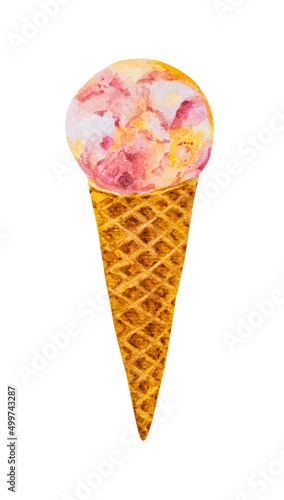 Blueberry yogurt ice cream ice cream scoop with cone watercolor.