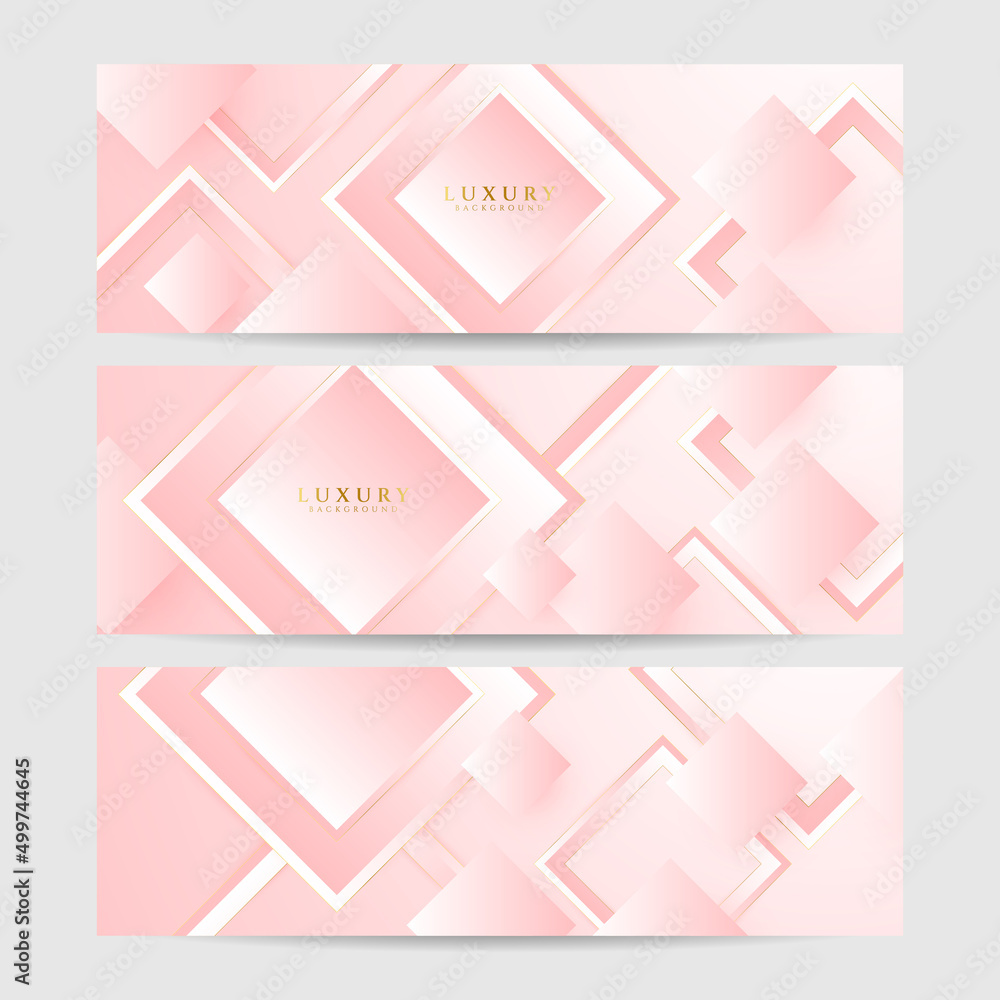 Modern light pink and gold abstract background. Abstract geometric shape pink gold background with light and shadow 3D layered for presentation design.