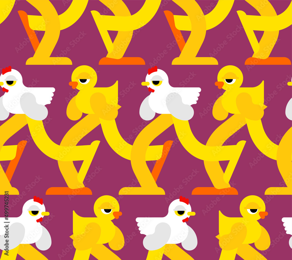 Fototapeta premium Chicken and duck pattern seamless. farm bird background.