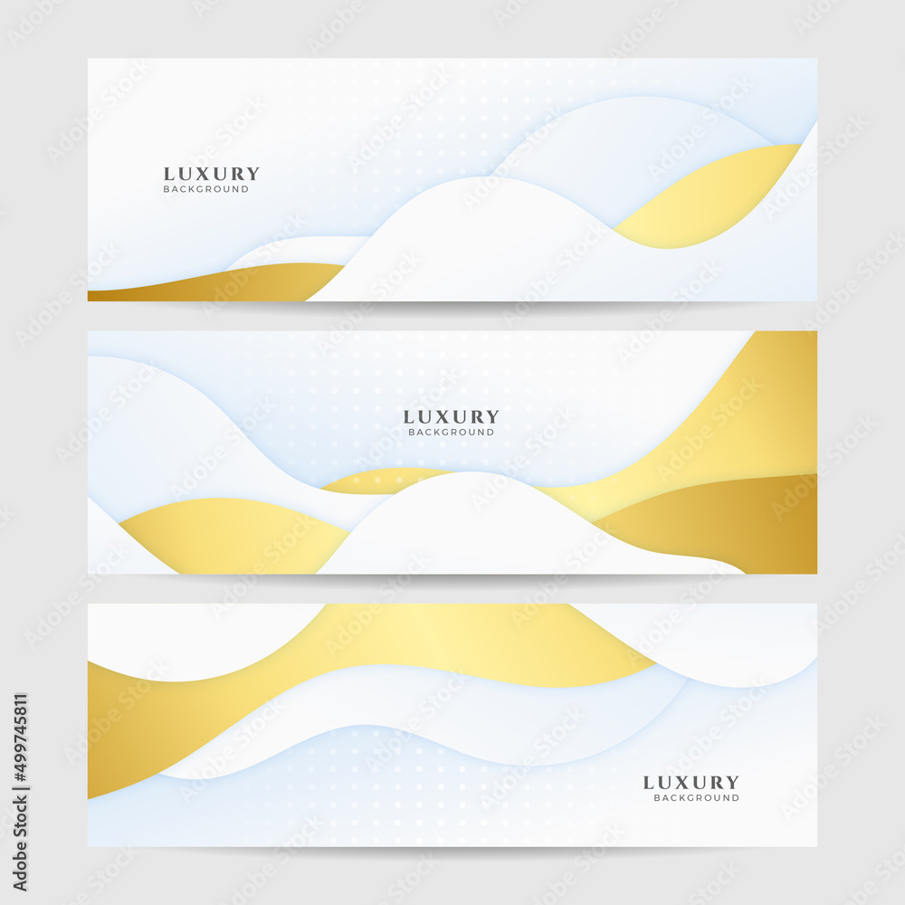 Fototapeta premium Abstract luxury light blue white and gold banner background. Vector abstract graphic design banner pattern background illustration template.