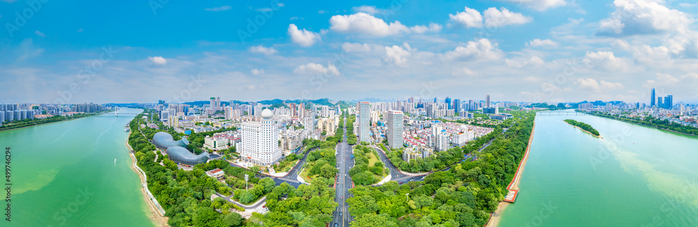 Urban scenery on both sides of Liujiang River in Liuzhou, Guangxi, China