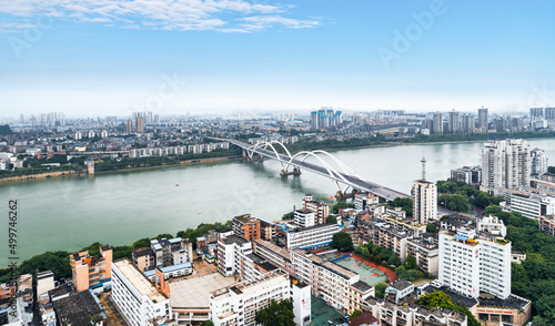 Urban scenery on both sides of Liujiang River in Liuzhou  Guangxi  China