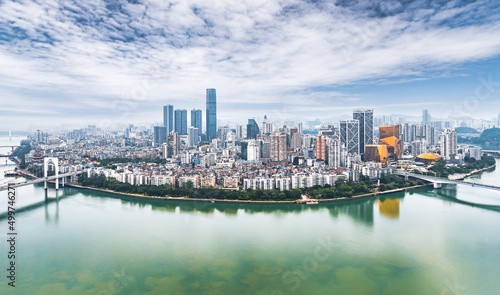 Urban scenery on both sides of Liujiang River in Liuzhou  Guangxi  China