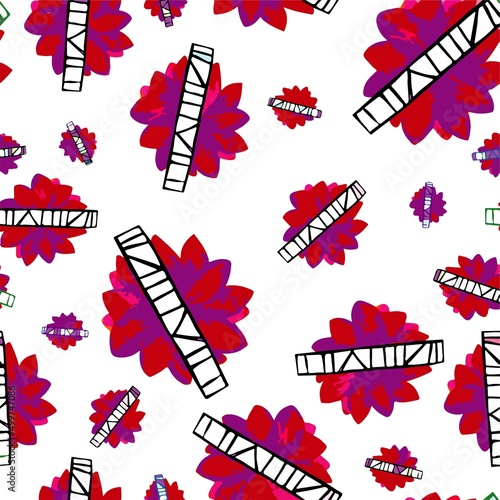 pattern with a red echeveria flower and a geometry figure on a white background, illustration seamless for your design	