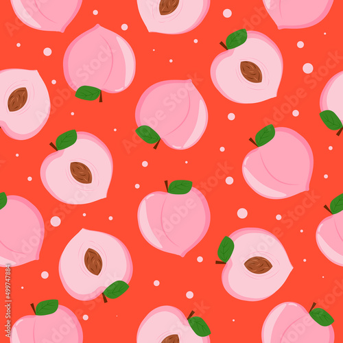 pattern with peaches on a red background