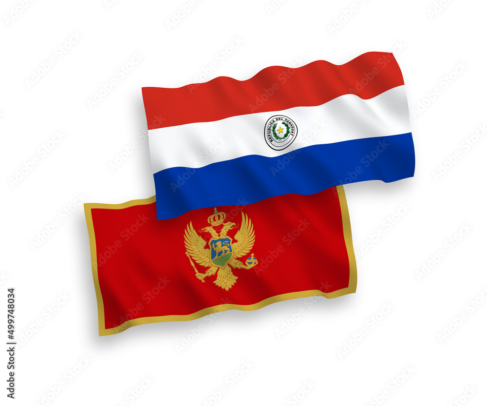 Flags of Montenegro and Paraguay on a white background Flags of Montenegro and Paraguay on a white background