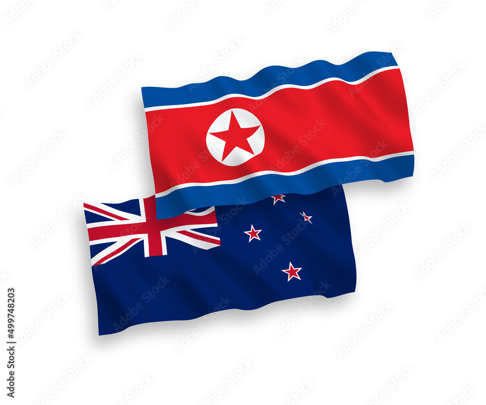 Flags of North Korea and New Zealand on a white background Flags of North Korea and New Zealand on a white background