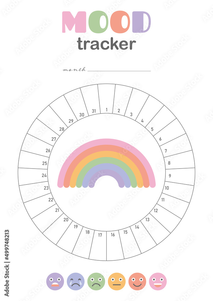 Mood tracker printable sheet, digital planner. Stock Vector | Adobe Stock