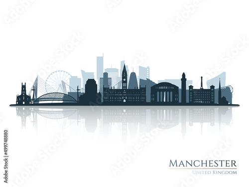 Fotobehang Manchester skyline silhouette with reflection