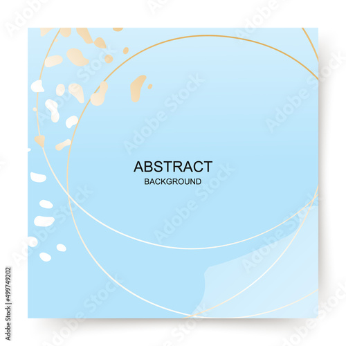 Blue abstract square background with golden shapes and texture. Trendy vector template suitable for social media post, greeting card, mobile app, online advertising, invitation