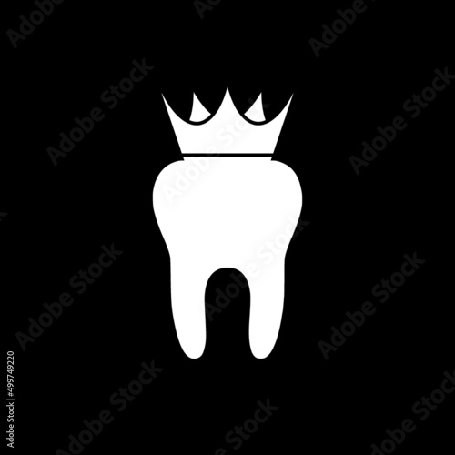 Crown on tooth icon isolated on dark background