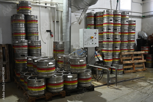 warehouse beer barrels in production photo