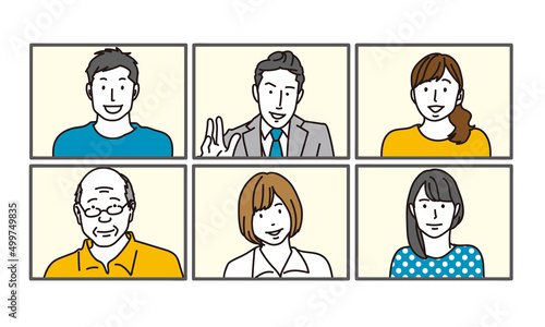 画面越しに会話をするアジア人の人々