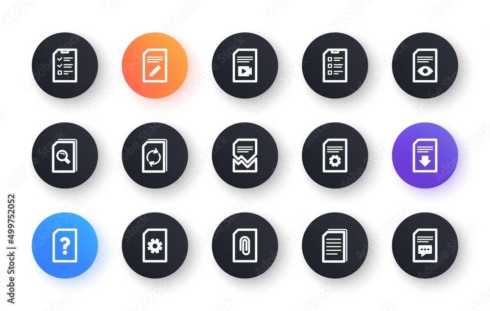 Document icons. Report, Checklist and Download file. Read message classic icon set. Circle web buttons. Vector Document icons. Report, Checklist and Download file. Read message classic icon set. Circle web buttons. Vector