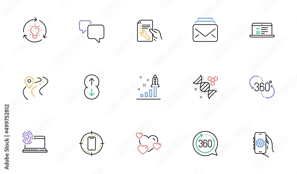 Computer fingerprint, Chemistry dna and Heart line icons for website, printing. Collection of Speech bubble, Mail, Repair document icons. Development plan, Idea, Road web elements. Vector Computer fingerprint, Chemistry dna and Heart line icons for website, printing. Collection of Speech bubble, Mail, Repair document icons. Development plan, Idea, Road web elements. Vector