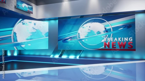 3D Virtual TV Studio News, Backdrop For TV Shows. TV On Wall.