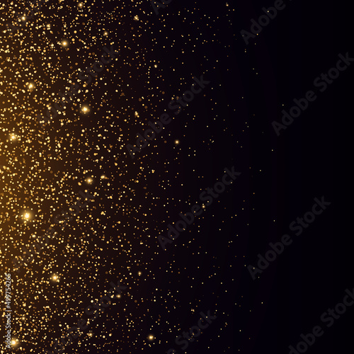 Abstract falling golden lights. Magic gold dust and glare. Glitter background.