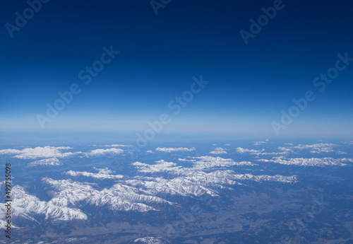 Top view of high mountains southern alps in South island New Zealand.