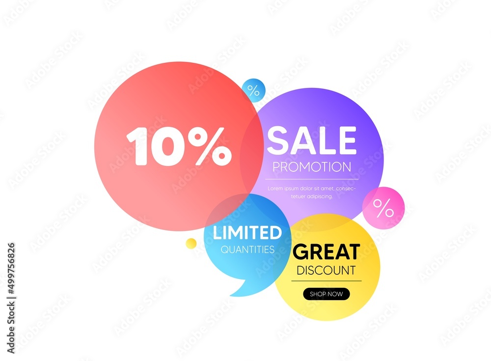 Discount offer bubble banner. 10 percent off sale tag. Discount offer price sign. Special offer symbol. Promo coupon banner. Discount round tag. Quote shape element. Vector Discount offer bubble banner. 10 percent off sale tag. Discount offer price sign. Special offer symbol. Promo coupon banner. Discount round tag. Quote shape element. Vector