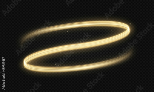 Shiny color gold wave design element. Golden wave with gold glitters effect on black background. Curved metal wave, 3d element in dark space.