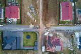 Aerial view of residential houses in suburban rural area