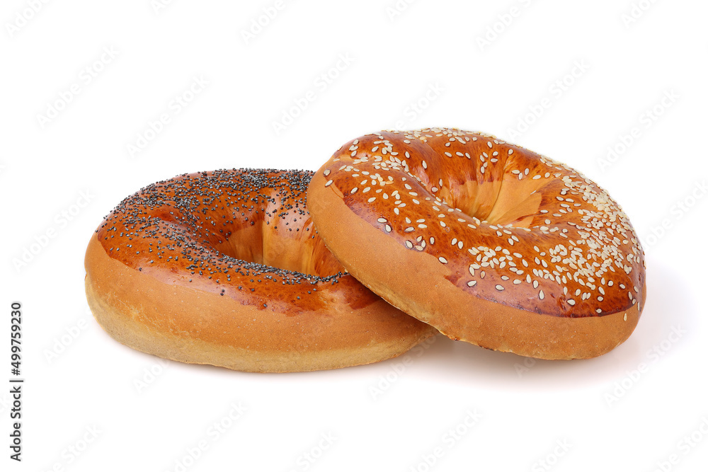 Two fresh bagels isolated on white background Two fresh bagels isolated on white background