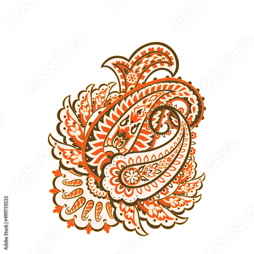 Paisley Vector Pattern. Floral Isolated Asian Illustration