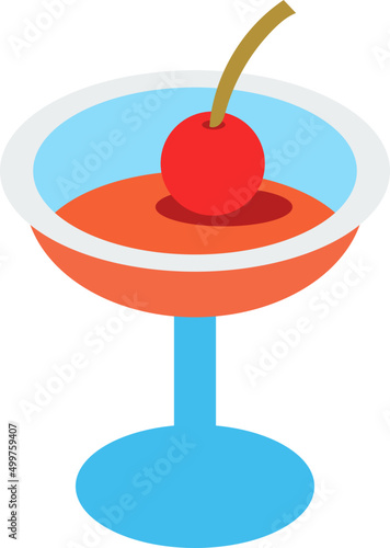 Cocktail Poured in Glass with Cherry as Refreshing Drink Vector Illustration
