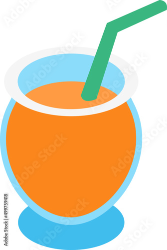 Cocktail Poured in Glass with Straw as Refreshing Drink Vector Illustration