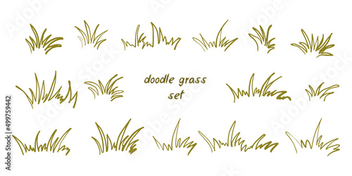 Hand drawn grass silhouette collection. Lawn bush of grass in sketch doodle style. Vector illustration