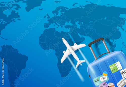 World migration concept with travel elements. Vector banner with copy space