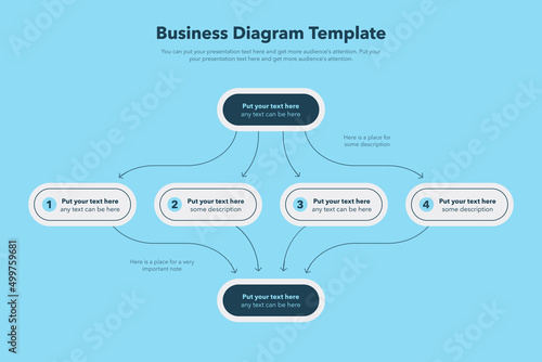 Modern business diagram template with four stages - blue version. Flat design, easy to use for your website or presentation.