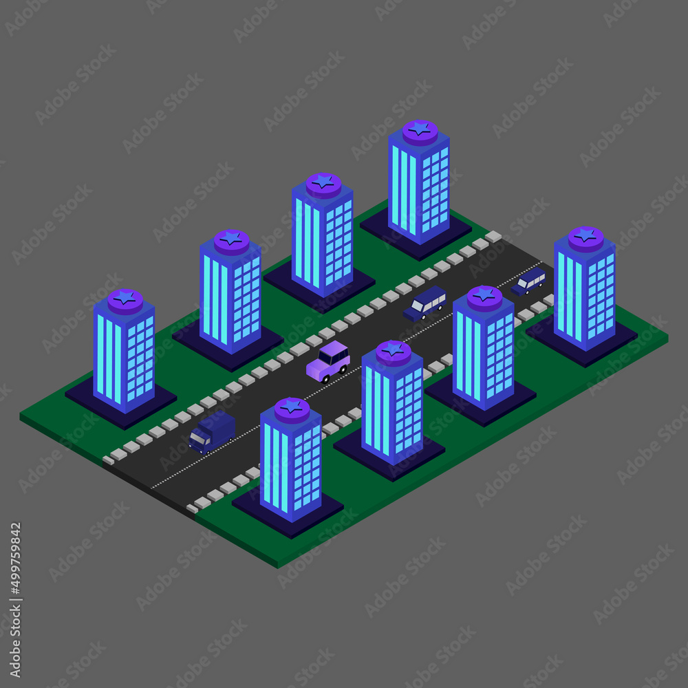 Fototapeta premium İsometric Modern Buildings. İsometric Futuristic City Vector İllustration. New City Vector