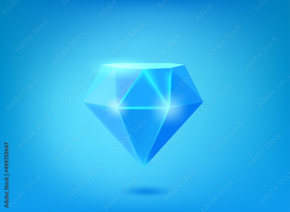 Blue crystal icon on blue background. 3d vector illustration Blue crystal icon on blue background. 3d vector illustration
