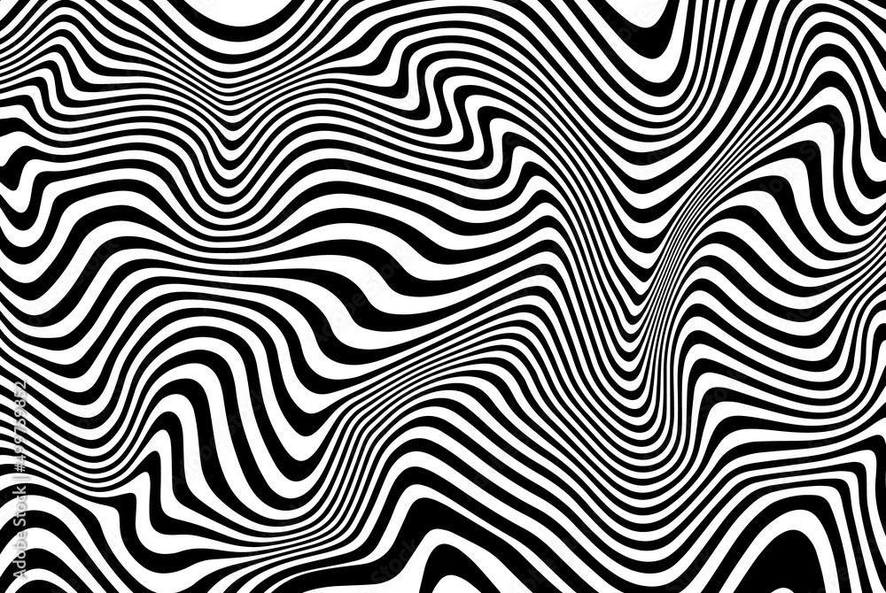 Vector black and white wavy background. Stylish texture with wavy stripes lines. Geometric abstract background illustration.