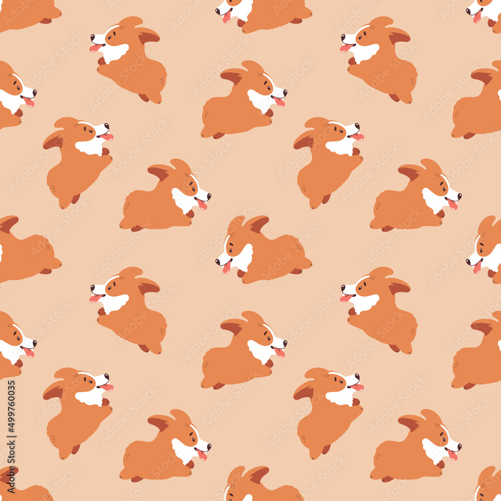 Corgi seamless pattern. Cute and happy running welsh corgi puppies. Funny dog character. Stylish vector background. Corgi seamless pattern. Cute and happy running welsh corgi puppies. Funny dog character. Stylish vector background.