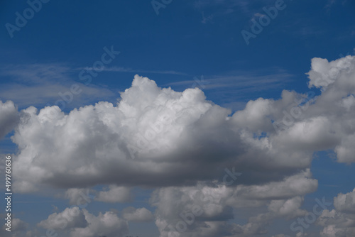 Cloudy on blue. Beautiful clouds. Cloudiness in the blue sky in clear weather. Cumulus clouds on the blue sky.
